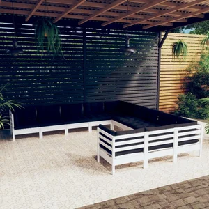 vidaXL Salon de jardin 11 pcs avec coussins blanc bois de pin pas cher