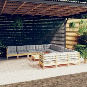 vidaXL Salon de jardin 12 pcs avec coussins gris Bois de pin pas cher