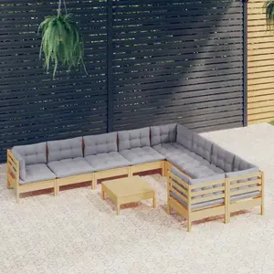 vidaXL Salon de jardin 10 pcs avec coussins gris Bois de pin pas cher