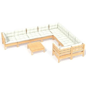 vidaXL Salon de jardin 10 pcs avec coussins crème Bois de pin pas cher