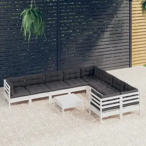vidaXL Salon de jardin 10 pcs avec coussins blanc bois de pin pas cher
