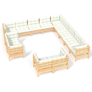 vidaXL Salon de jardin 13 pcs avec coussins crème Bois de pin massif pas cher