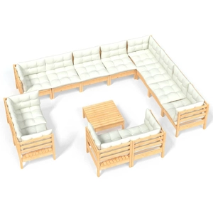 vidaXL Salon de jardin 13 pcs avec coussins crème Bois de pin solide pas cher
