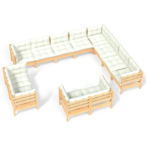 vidaXL Salon de jardin 12 pcs avec coussins crème Bois de pin solide pas cher