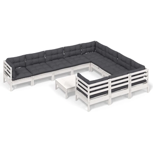 vidaXL Salon de jardin 11 pcs avec coussins blanc bois de pin pas cher