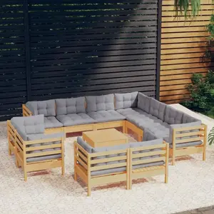 vidaXL Salon de jardin 12 pcs avec coussins gris Bois de pin solide pas cher