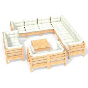 vidaXL Salon de jardin 12 pcs avec coussins crème Bois de pin solide