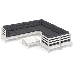 vidaXL Salon de jardin 9 pcs avec coussins blanc bois de pin pas cher