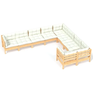 vidaXL Salon de jardin 9 pcs avec coussins crème Bois de pin pas cher