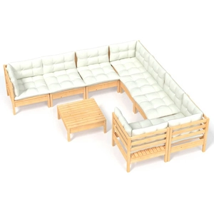 vidaXL Salon de jardin 9 pcs avec coussins crème bois de pin pas cher