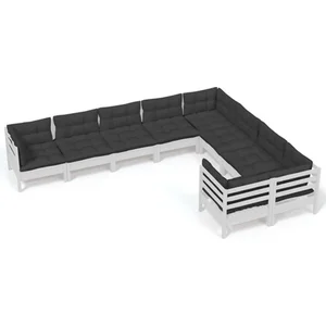 vidaXL Salon de jardin 9 pcs avec coussins blanc bois de pin pas cher