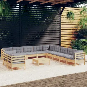 vidaXL Salon de jardin 12 pcs avec coussins gris Bois de pin solide pas cher