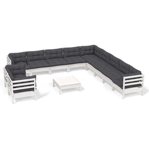 vidaXL Salon de jardin 12 pcs avec coussins blanc bois de pin solide pas cher
