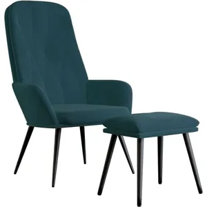 vidaXL Chaise de relaxation avec repose-pied Bleu Velours pas cher