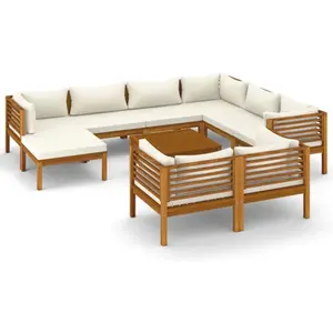 vidaXL Salon de jardin 10 pcs avec coussin crème Bois d'acacia solide