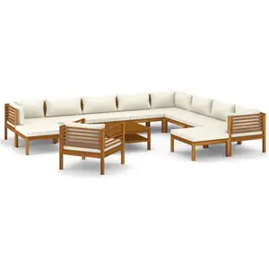 vidaXL Salon de jardin 12 pcs avec coussin crème Bois d'acacia solide