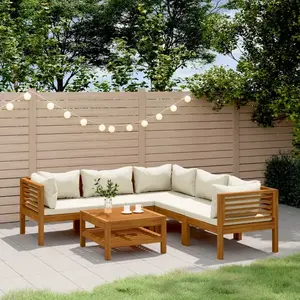 vidaXL Salon de jardin 6 pcs avec coussin crème Bois d'acacia solide pas cher