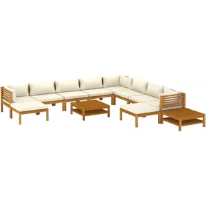 vidaXL Salon de jardin 12 pcs avec coussin crème Bois d'acacia solide