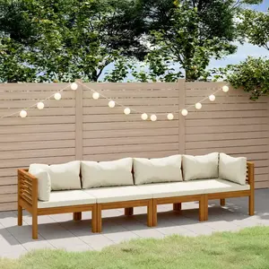 vidaXL Canapé de jardin 4 places et coussin crème Bois d'acacia massif pas cher