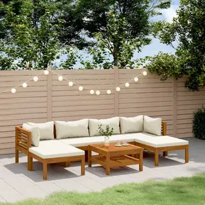 vidaXL Salon de jardin 7 pcs avec coussin crème Bois d'acacia solide pas cher