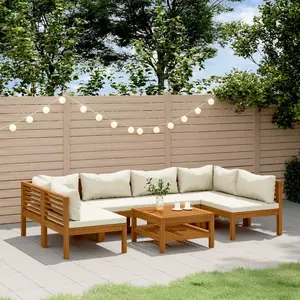 vidaXL Salon de jardin 7 pcs avec coussin crème Bois d'acacia solide pas cher