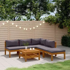vidaXL Salon de jardin 6 pcs avec coussin Bois d'acacia solide pas cher