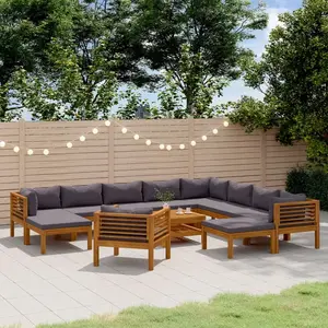 vidaXL Salon de jardin 12 pcs avec coussin Bois d'acacia solide