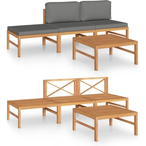 vidaXL Salon de jardin 4 pcs avec coussins gris Bois de teck solide pas cher