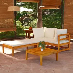vidaXL Salon de jardin 3 pcs avec coussins blanc crème Bois d'acacia pas cher