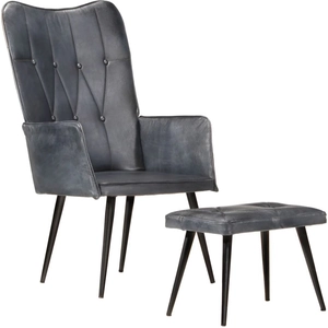 vidaXL Chaise à oreilles avec repose-pied Gris Cuir véritable pas cher