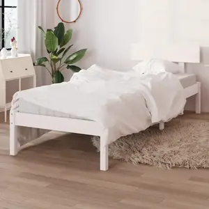 vidaXL Cadre de lit Blanc Bois de pin massif 90x190 cm Simple pas cher