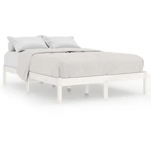 vidaXL Cadre de lit Blanc Bois massif 135x190 cm Double pas cher
