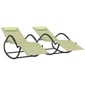 vidaXL Chaises longues à bascule 2 pcs Crème Acier et textilène pas cher