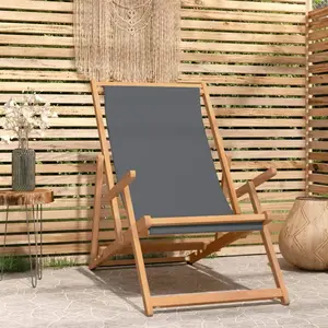 vidaXL Chaise de plage pliable Bois de teck solide Gris pas cher