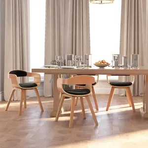 vidaXL Chaises de salle à manger 4 pcs noir bois courbé et similicuir pas cher