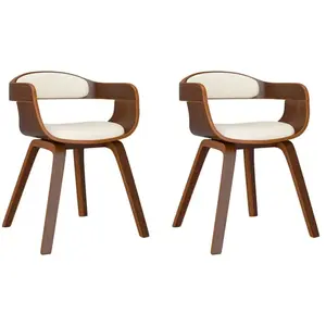 vidaXL Chaises à manger lot de 2 crème similicuir et bois courbé pas cher