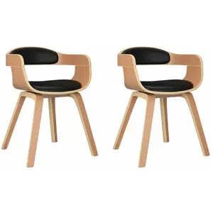 vidaXL Chaises à manger lot de 2 noir bois courbé et similicuir pas cher