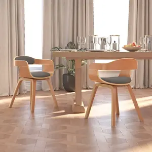 vidaXL Chaise à manger 2 pcs gris clair bois courbé et tissu pas cher