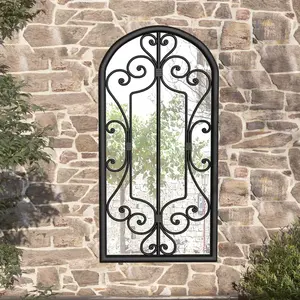 vidaXL Miroir de jardin Noir 70x30 cm Fer pour utilisation extérieure pas cher