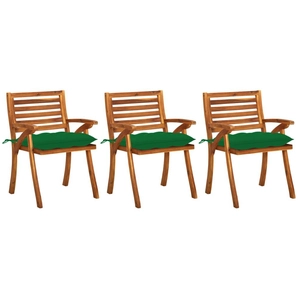vidaXL Chaises à manger de jardin avec coussins lot de 3 Acacia massif pas cher