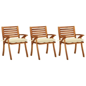 vidaXL Chaises à dîner de jardin avec coussins 3 pcs Acacia massif pas cher