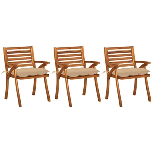 vidaXL Chaises à manger de jardin avec coussins lot de 3 Acacia massif pas cher