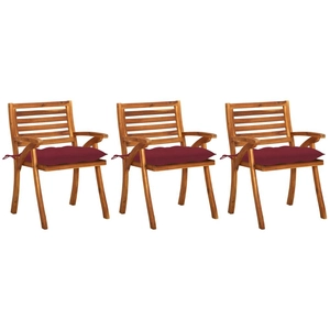 vidaXL Chaises à dîner de jardin avec coussins 3 pcs Acacia massif pas cher