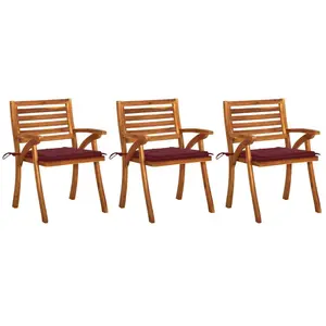 vidaXL Chaises à manger de jardin avec coussins lot de 3 Acacia massif pas cher