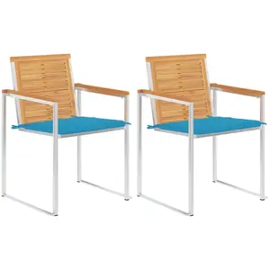 Comparateur de prix : vidaXL Vidaxl Chaises De Jardin Avec Coussins 2 Pcs Teck Solide Et Acier