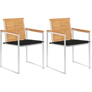 vidaXL Vidaxl Chaises De Jardin Avec Coussins 2 Pcs Teck Solide Et Acier pas cher