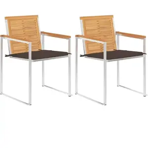 Comparateur de prix : vidaXL Vidaxl Chaises De Jardin Avec Coussins 2 Pcs Teck Solide Et Acier