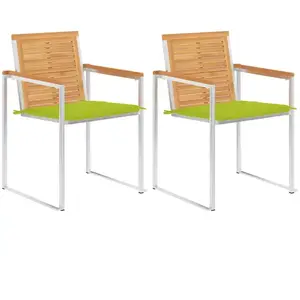 Comparateur de prix : vidaXL Vidaxl Chaises De Jardin Avec Coussins 2 Pcs Teck Solide Et Acier
