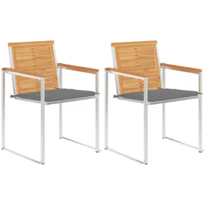 vidaXL Vidaxl Chaises De Jardin Avec Coussins 2 Pcs Teck Solide Et Acier pas cher