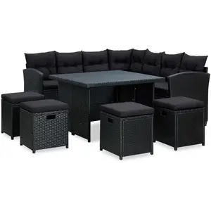 Comparateur de prix : vidaXL Salon de jardin 6 pcs avec coussins Résine tressée Noir